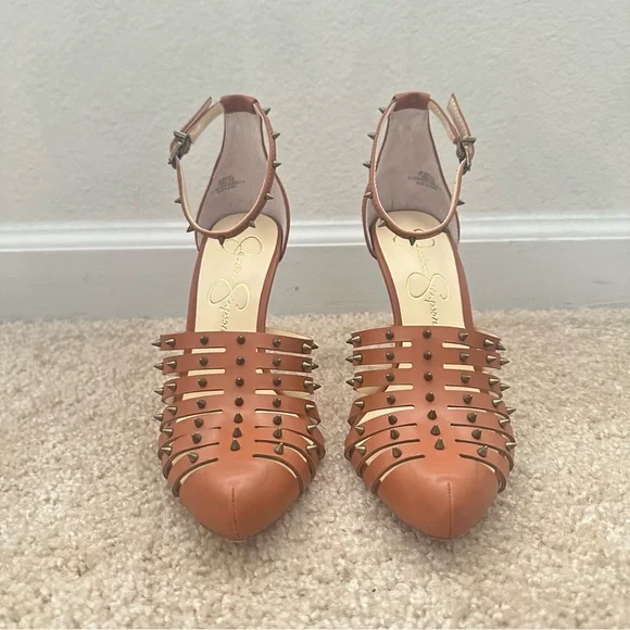 JESSICA SIMPSON Cognac Brown Studded Heels - Picture 4 of 7
